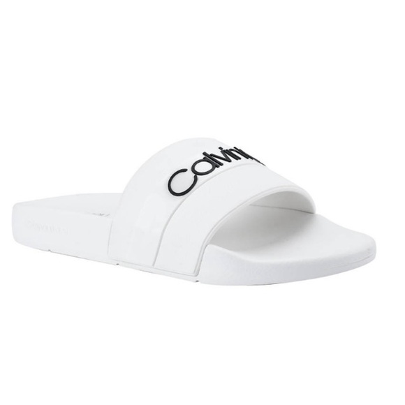 Calvin Klein Mens Adult Casual Pool Slides Logo White Color Sandals Size 11M - Picture 1 of 7